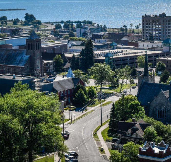 Downtown Thunder Bay with view of Georgian Bay
